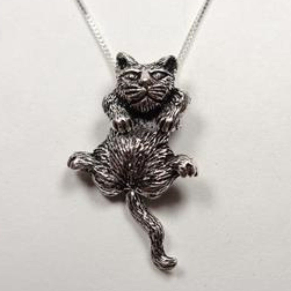STERLING SILVER MOVING KITTY CAT FELINE NECKLACE